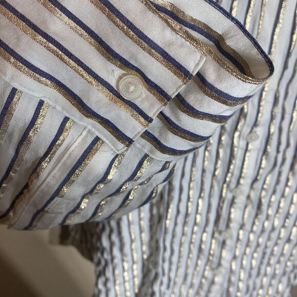 Express the portofino shirt slim large striped metallic gold white blue - Picture 4 of 7